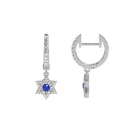 0.16&nbsp;Ct.Tw.Total Carat Weight Blue Sapphire and Natural Diamond Hoops Earrings, 18K White Gold Image