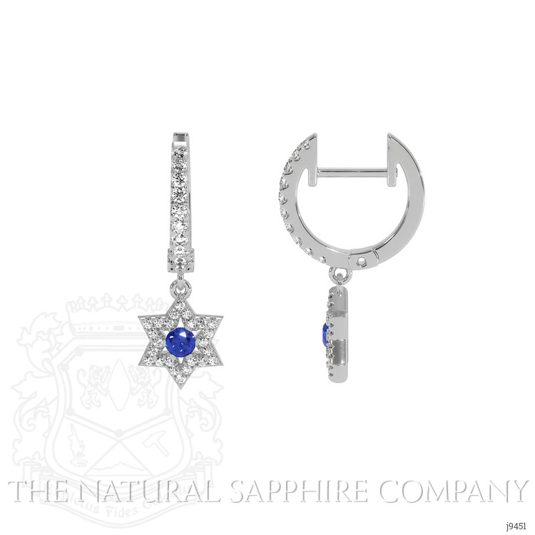 0.16 Ct.Tw. Blue Sapphire and Natural Diamond Hoops Earrings, 18K White Gold