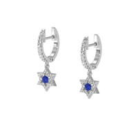 0.16&nbsp;Ct.Tw.Total Carat Weight Blue Sapphire and Natural Diamond Hoops Earrings, 18K White Gold Image
