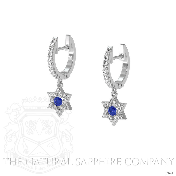 0.16 Ct.Tw. Blue Sapphire and Natural Diamond Hoops Earrings, 18K White Gold