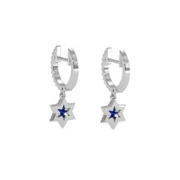 0.16&nbsp;Ct.Tw.Total Carat Weight Blue Sapphire and Natural Diamond Hoops Earrings, 18K White Gold Image