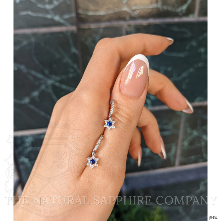 0.16 Ct.Tw. Blue Sapphire and Natural Diamond Hoops Earrings, 18K White Gold