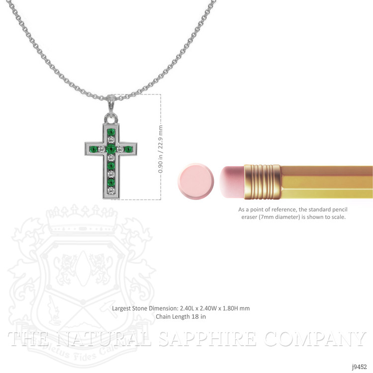 0.06 Ct. Emerald Natural Diamond Religious Pendant, 18K White Gold