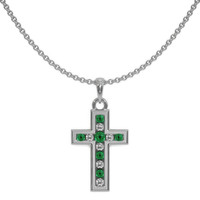 0.06 Ct. Emerald Natural Diamond Religious Pendant, 18K White Gold Video