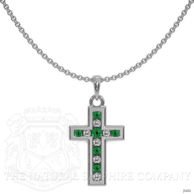 0.06 Ct. Emerald Natural Diamond Religious Pendant, 18K White Gold