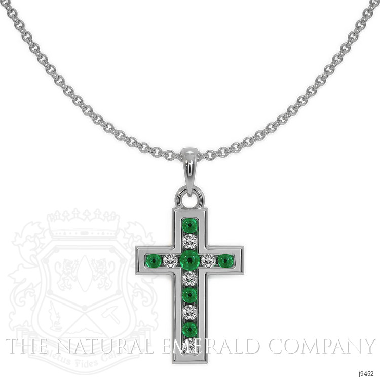 0.06 Ct. Emerald Natural Diamond Religious Pendant, 18K White Gold