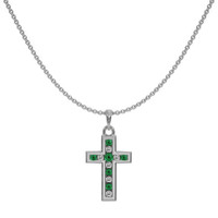 0.06 Ct. Emerald Natural Diamond Religious Pendant, 18K White Gold Image