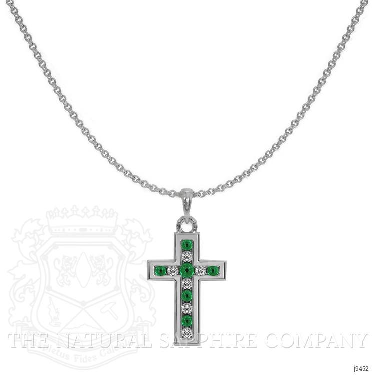 0.06 Ct. Emerald Natural Diamond Religious Pendant, 18K White Gold
