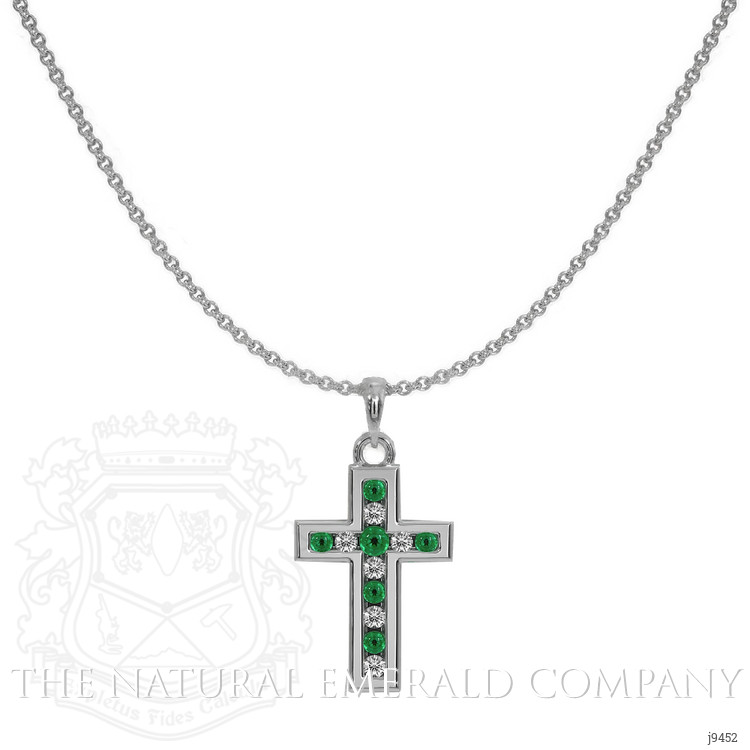 0.06 Ct. Emerald Natural Diamond Religious Pendant, 18K White Gold