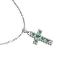 0.06 Ct. Emerald Natural Diamond Religious Pendant, 18K White Gold Image