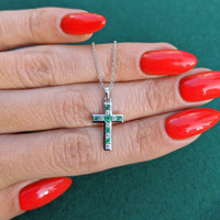 0.06 Ct. Emerald Natural Diamond Religious Pendant, 18K White Gold Life Style