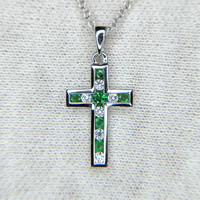 0.06 Ct. Emerald Natural Diamond Religious Pendant, 18K White Gold Life Style