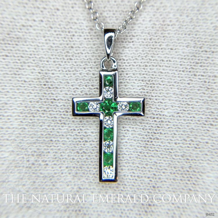 0.06 Ct. Emerald Natural Diamond Religious Pendant, 18K White Gold