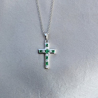 0.06 Ct. Emerald Natural Diamond Religious Pendant, 18K White Gold Life Style