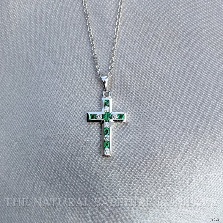 0.06 Ct. Emerald Natural Diamond Religious Pendant, 18K White Gold