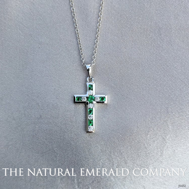 0.06 Ct. Emerald Natural Diamond Religious Pendant, 18K White Gold