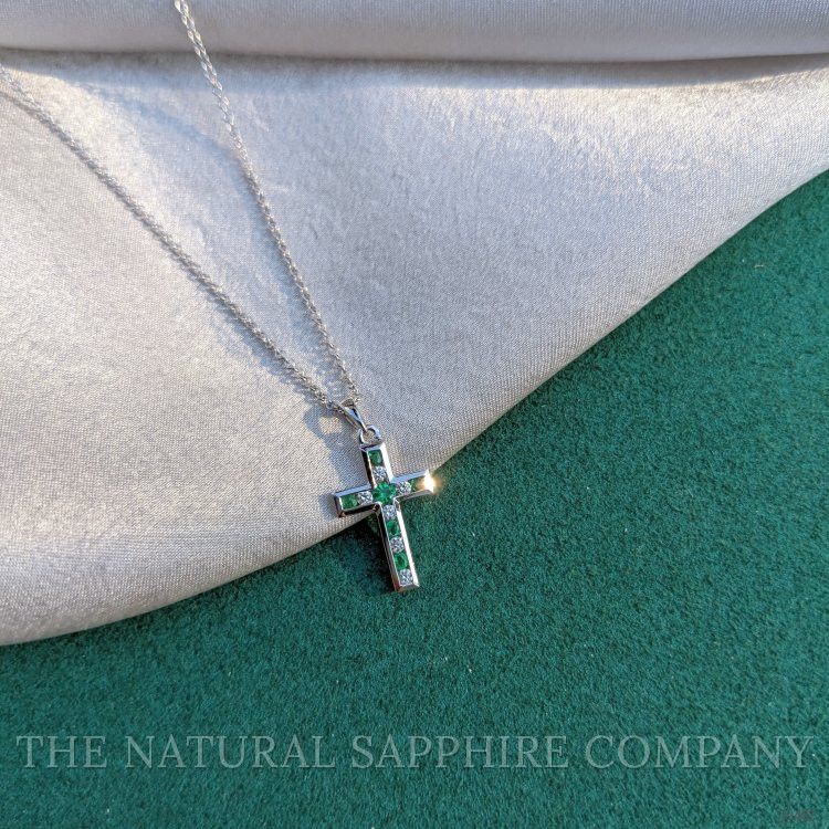 0.06 Ct. Emerald Natural Diamond Religious Pendant, 18K White Gold