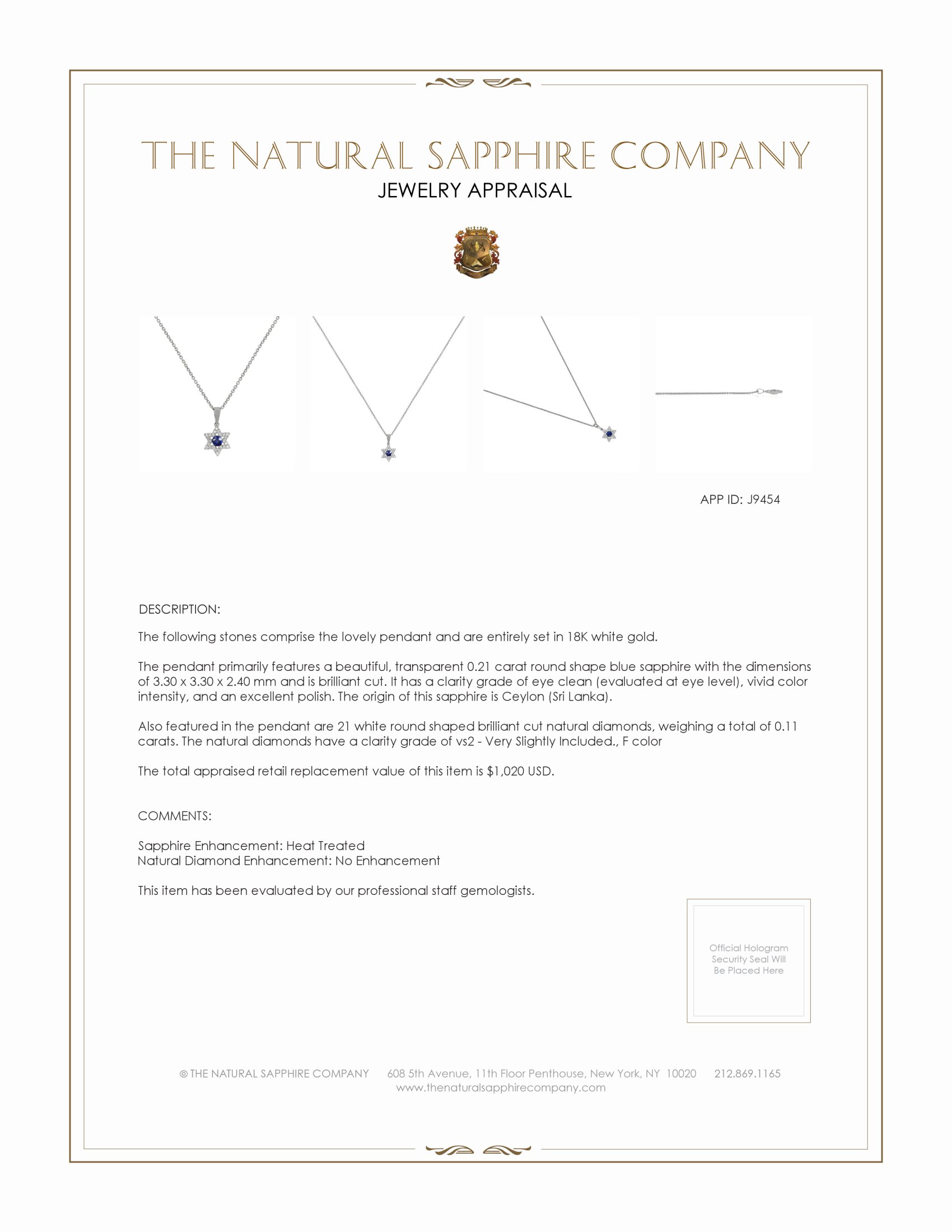 0.21 Ct. Blue Sapphire and Natural Diamond Religious Pendant, 18K White Gold