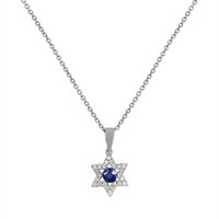 0.21 Ct. Blue Sapphire and Natural Diamond Religious Pendant, 18K White Gold Video
