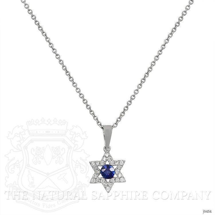 0.21 Ct. Blue Sapphire and Natural Diamond Religious Pendant, 18K White Gold