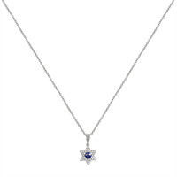 0.21 Ct. Blue Sapphire and Natural Diamond Religious Pendant, 18K White Gold Image