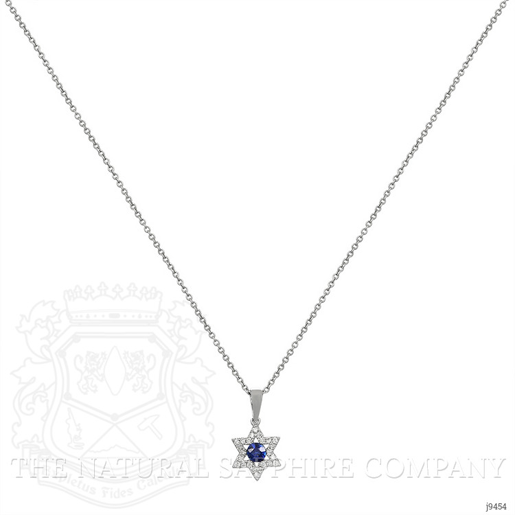 0.21 Ct. Blue Sapphire and Natural Diamond Religious Pendant, 18K White Gold