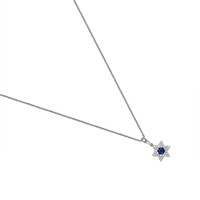 0.21 Ct. Blue Sapphire and Natural Diamond Religious Pendant, 18K White Gold Image