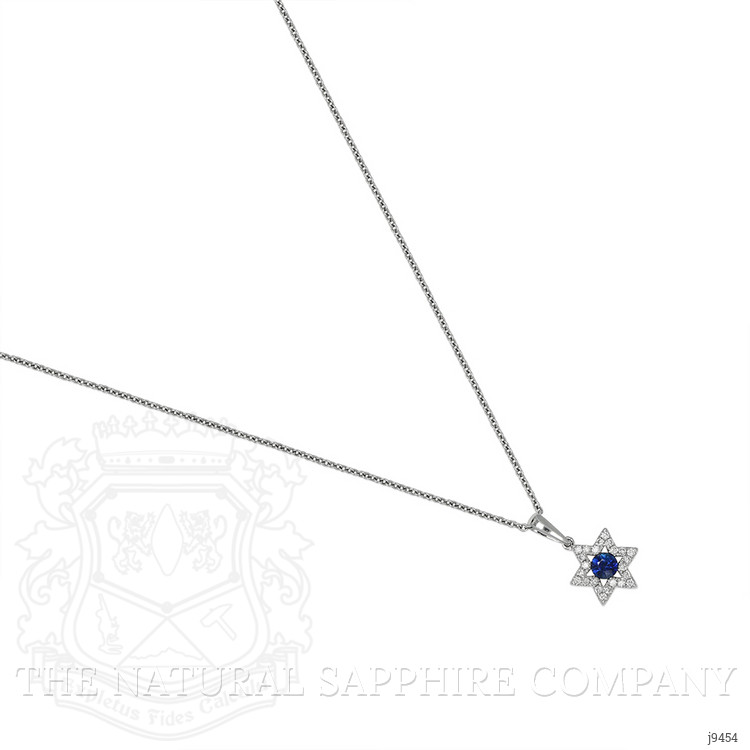 0.21 Ct. Blue Sapphire and Natural Diamond Religious Pendant, 18K White Gold