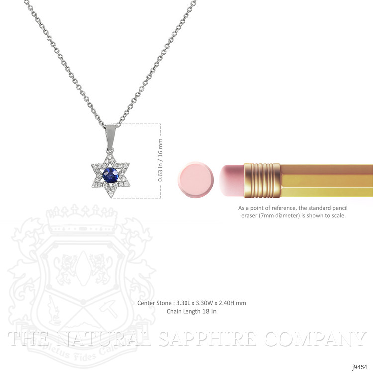 0.21 Ct. Blue Sapphire and Natural Diamond Religious Pendant, 18K White Gold