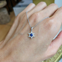 0.21 Ct. Blue Sapphire and Natural Diamond Religious Pendant, 18K White Gold Life Style