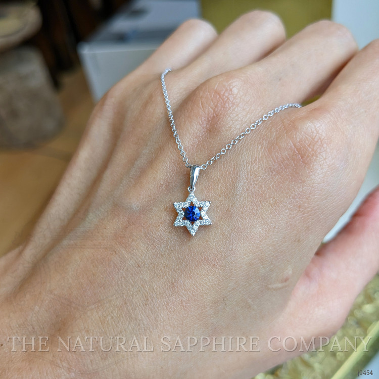 0.21 Ct. Blue Sapphire and Natural Diamond Religious Pendant, 18K White Gold