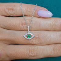 0.11 Ct. Emerald Natural Diamond Religious Pendant, 18K White Gold Life Style