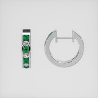 0.30 Ct.Tw. Emerald Natural Diamond Hoops Earrings, 18K White Gold Image