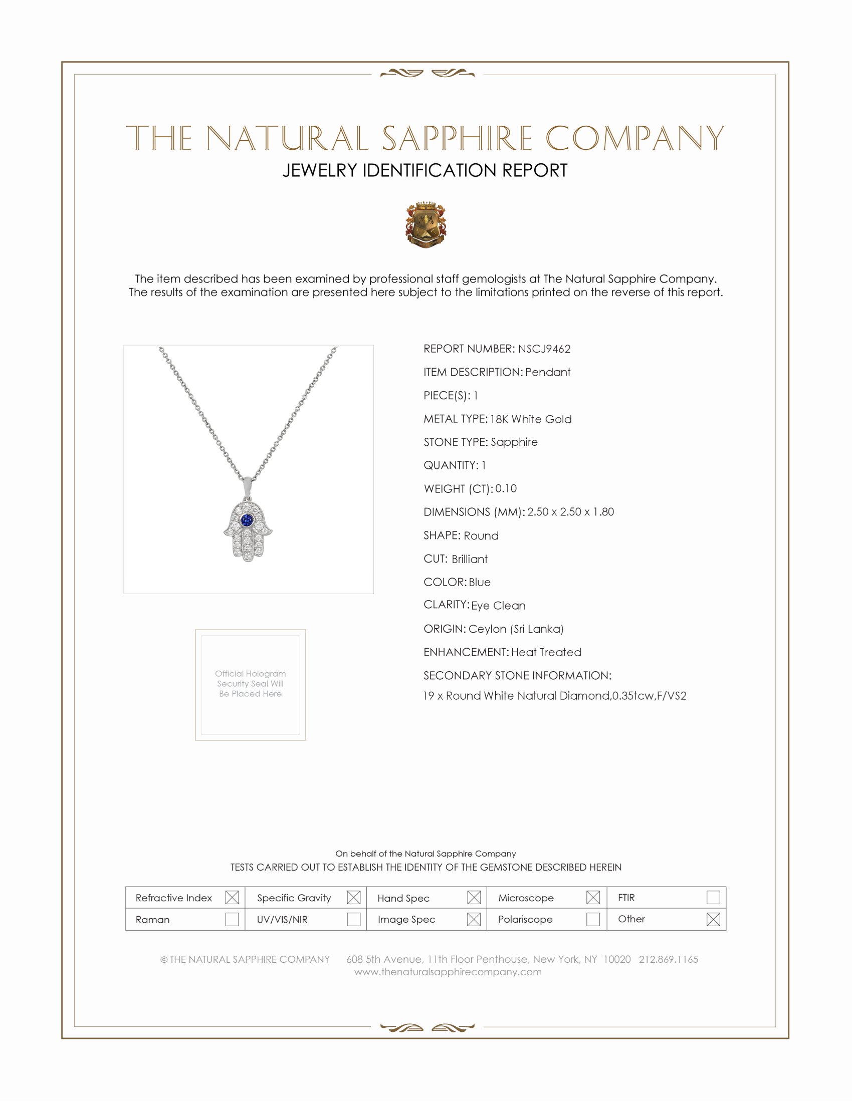 0.10 Ct. Blue Sapphire and Natural Diamond Religious Pendant, 18K White Gold