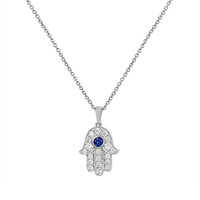 0.10 Ct. Blue Sapphire and Natural Diamond Religious Pendant, 18K White Gold Video