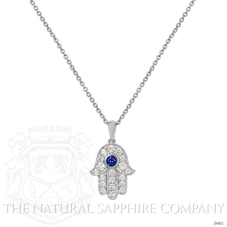 0.10 Ct. Blue Sapphire and Natural Diamond Religious Pendant, 18K White Gold