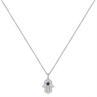 0.10 Ct. Blue Sapphire and Natural Diamond Religious Pendant, 18K White Gold Image