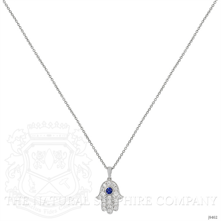 0.10 Ct. Blue Sapphire and Natural Diamond Religious Pendant, 18K White Gold