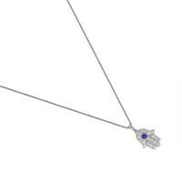 0.10 Ct. Blue Sapphire and Natural Diamond Religious Pendant, 18K White Gold Image