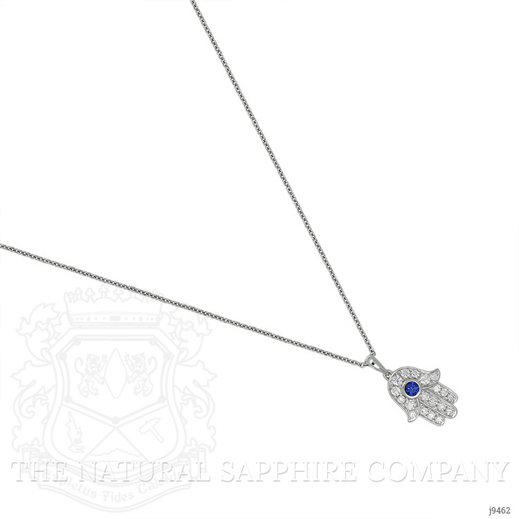 0.10 Ct. Blue Sapphire and Natural Diamond Religious Pendant, 18K White Gold