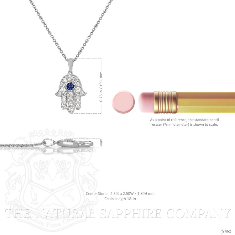 0.10 Ct. Blue Sapphire and Natural Diamond Religious Pendant, 18K White Gold