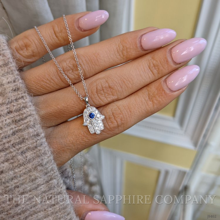 0.10 Ct. Blue Sapphire and Natural Diamond Religious Pendant, 18K White Gold