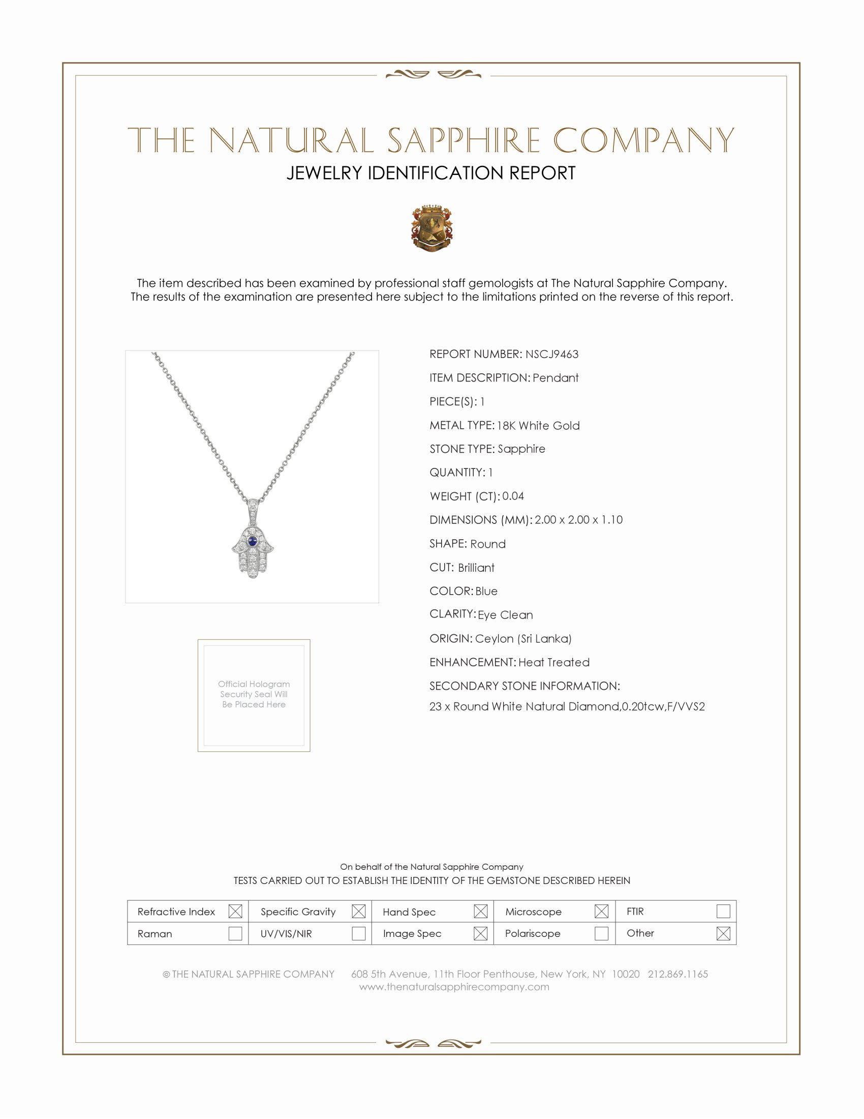 0.04 Ct. Blue Sapphire and Natural Diamond Religious Pendant, 18K White Gold