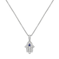 0.04 Ct. Blue Sapphire and Natural Diamond Religious Pendant, 18K White Gold Video