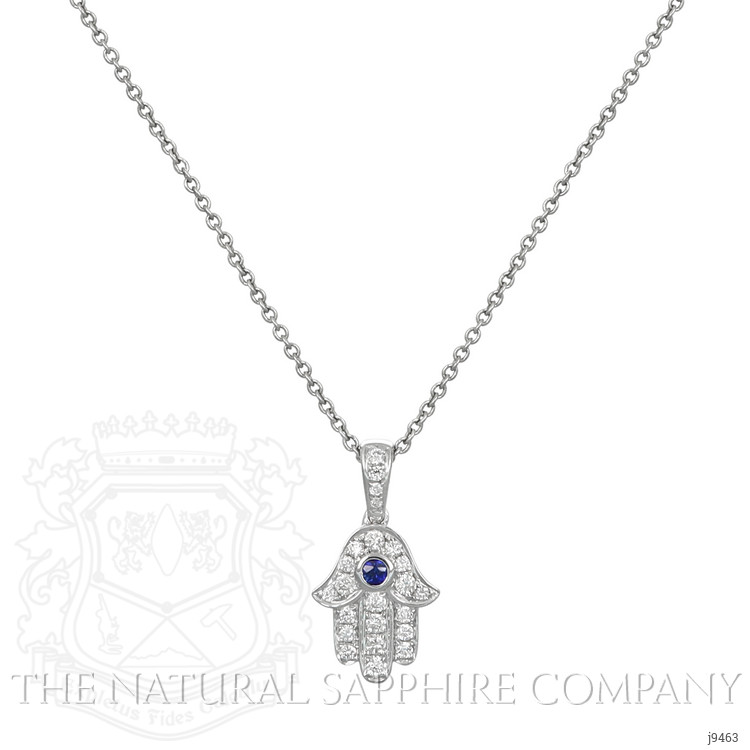 0.04 Ct. Blue Sapphire and Natural Diamond Religious Pendant, 18K White Gold