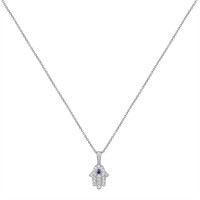 0.04 Ct. Blue Sapphire and Natural Diamond Religious Pendant, 18K White Gold Image