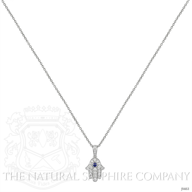 0.04 Ct. Blue Sapphire and Natural Diamond Religious Pendant, 18K White Gold