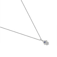 0.04 Ct. Blue Sapphire and Natural Diamond Religious Pendant, 18K White Gold Image