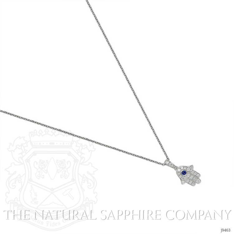 0.04 Ct. Blue Sapphire and Natural Diamond Religious Pendant, 18K White Gold