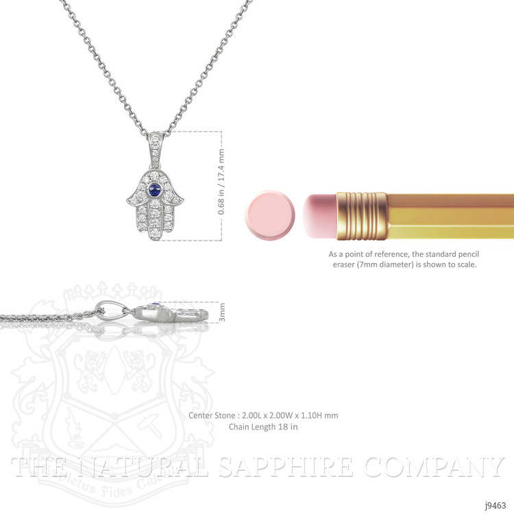 0.04 Ct. Blue Sapphire and Natural Diamond Religious Pendant, 18K White Gold